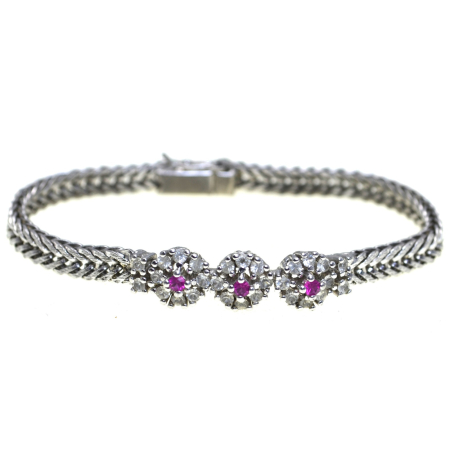 Bratari argint - Bratara argint vintage, model Wheat, 3 Ruby CZ