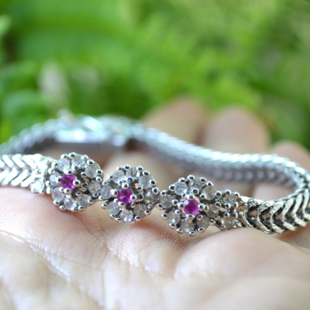 Bratara argint vintage, model Wheat, 3 Ruby CZ [1]