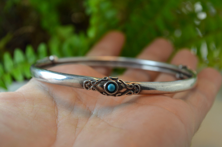 Bratara argint vintage pentru antebrat model etnic Bangle turcoaze perioada coloniala india [3]