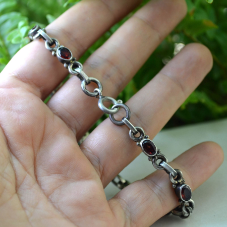 Bratara argint vintage, peridot si granate naturale [2]