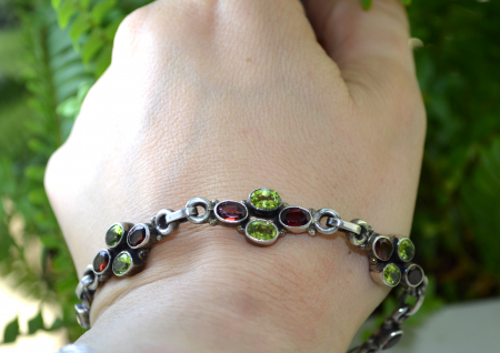 Bratara argint vintage, peridot si granate naturale [1]