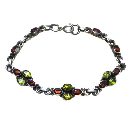 Pietre semipretioase si pretioase - Bratara argint vintage, peridot si granate naturale