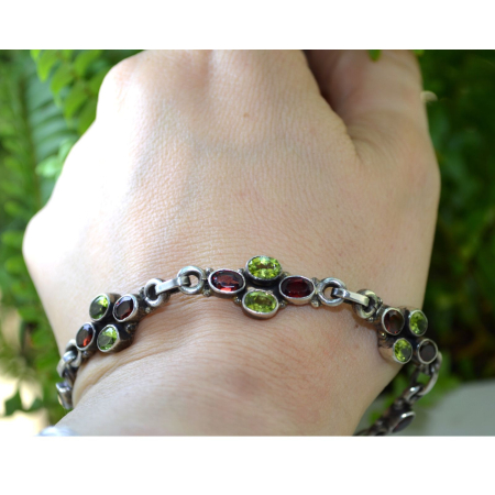 Bratara argint vintage, peridot si granate naturale [1]
