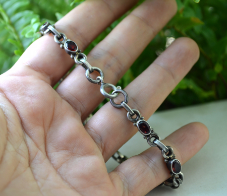 Bratara argint vintage, peridot si granate naturale [2]