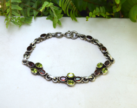Bratara argint vintage, peridot si granate naturale [3]