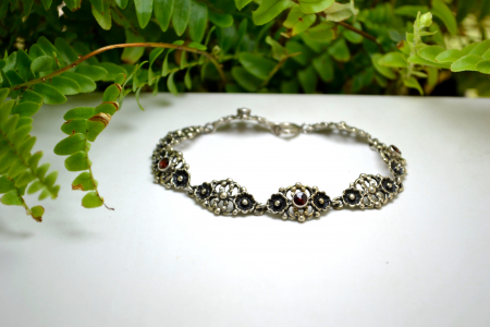 Bratara argint vintage Red Crystal Garnet neo baroque elemente [3]