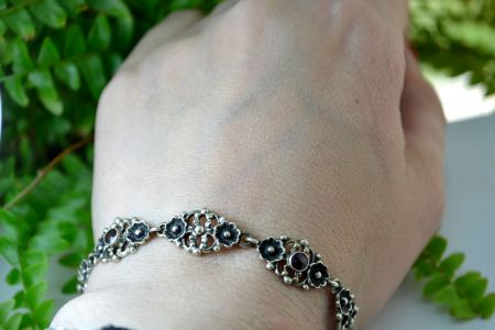 Bratara argint vintage Red Crystal Garnet neo baroque elemente [2]