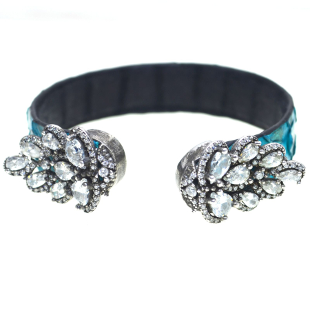 Bratari argint - Bratara Aripi de inger vintage, piele piton si CZ A Vintage Collection
