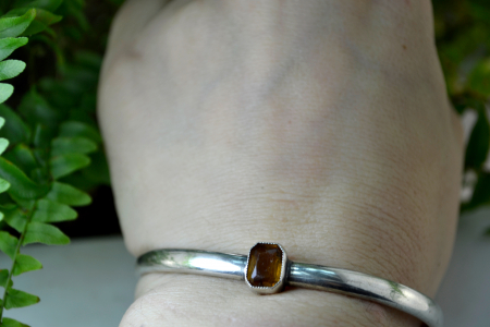 Bratara argint interbelica antica veche Art Deco Bohemian Cognac Crystal design geometric minimalist [2]