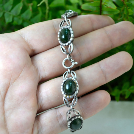 Bratara din argint vintage Calcedonie verde design modernist [2]