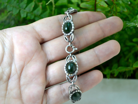 Bratara din argint vintage Calcedonie verde design modernist [2]