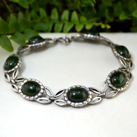 Bratara din argint vintage Calcedonie verde design modernist [3]