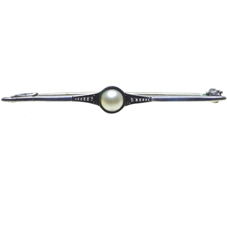 Brose argint - Brosa argint Art Deco cu perla decorativa