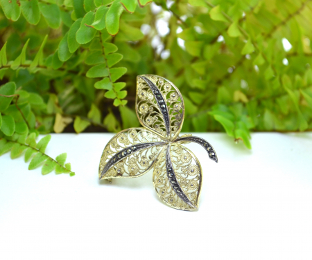 Brosa argint aurit filigran, model "Frunza" [3]