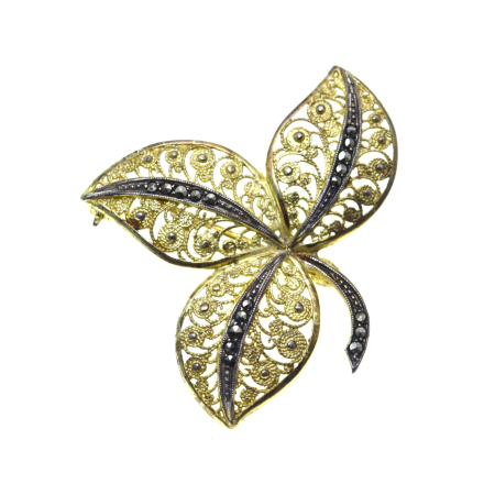 REDUCERI - Brosa argint aurit filigran, model "Frunza"