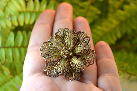 Brosa argint aurit vermeil model floare filigran atelier italian [2]