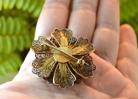 Brosa argint aurit vermeil model floare filigran atelier italian [3]