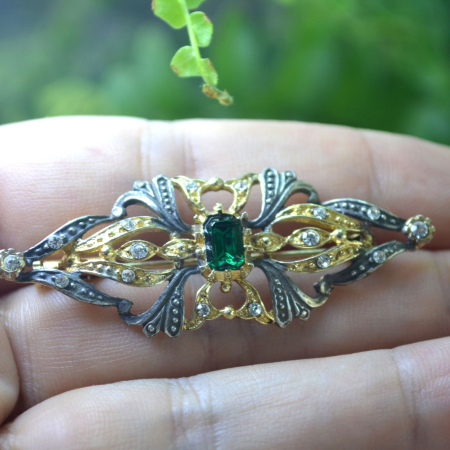 Brosa argint aurit Victorian Revival, Green Crystal A Vintage Collection [1]