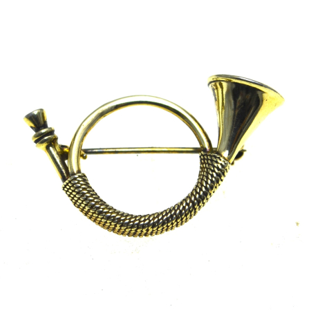 REDUCERI - Brosa argint aurit vintage Hunting Horn