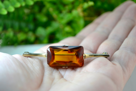 Brosa argint aurita Mid-Century Cognac Bohemian Crystal design art deco [1]