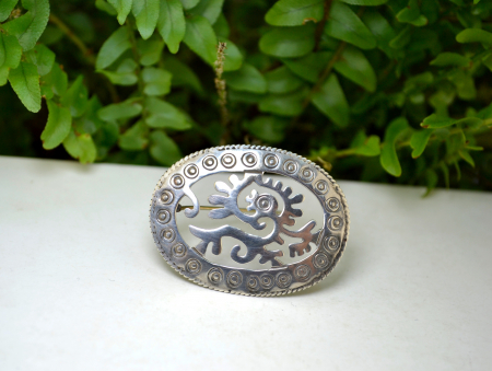 Brosa argint etnica personaj mitic maimuta azteca Ozomatli atelier mexic [1]