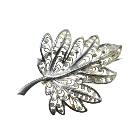 Brose argint - Brosa argint filigran vintage, model Frunza A Vintage Collection