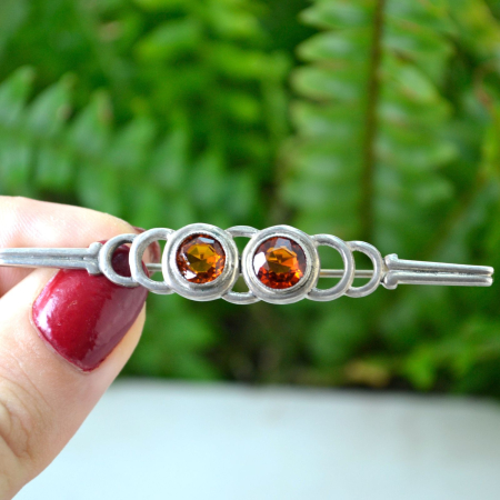 Brosa argint interbelica Cognac Czech Crystal cristale Bohemia lucrata manual stil minimalist Art Deco [1]