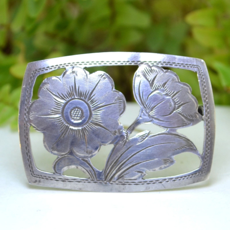 Brosa argint interbelica, design floral Art Nouveau [3]