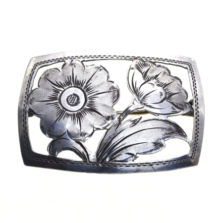 Brose argint - Brosa argint interbelica, design floral Art Nouveau