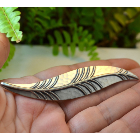 Brosa argint interbelica design clasic Leaf martelare ciocanire semnata WMF Ikora [1]