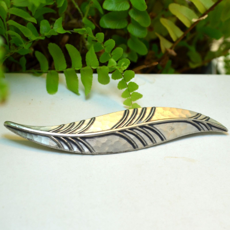 Brosa argint interbelica design clasic Leaf martelare ciocanire semnata WMF Ikora [3]