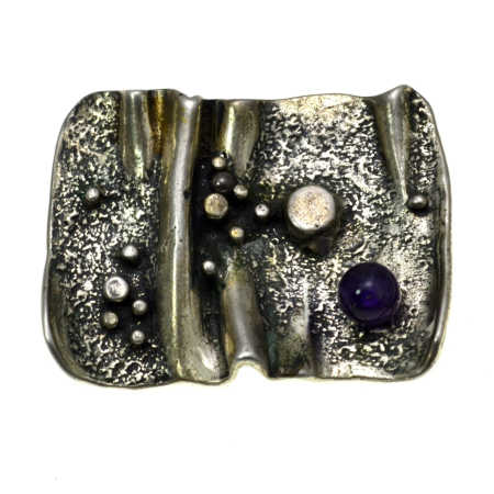 Brose argint - Brosa argint masiv Mid-Century, ametist