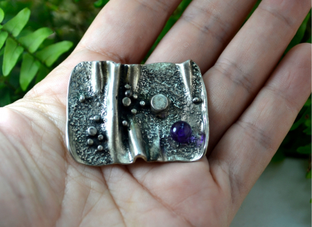 Brosa argint masiv Mid-Century, ametist [1]