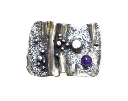 Brosa argint masiv Mid-Century, ametist [4]