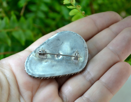 Brosa argint masiv vintage model etnic iudaic Eilat Piatra Regelui Solomon israel [3]