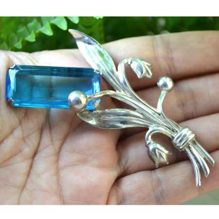 Brosa argint Mid-Century, Bohemian Bleu Crystal [1]