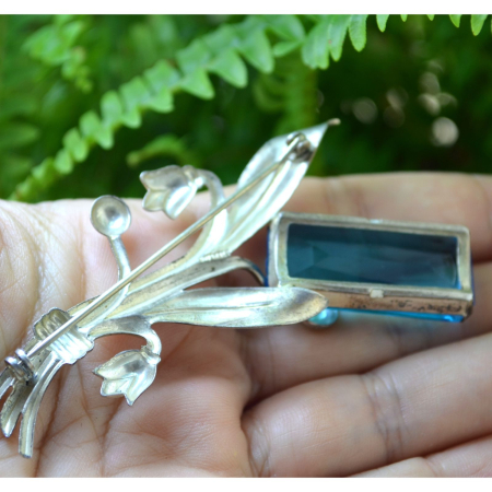 Brosa argint Mid-Century, Bohemian Bleu Crystal [2]