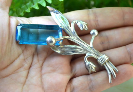 Brosa argint Mid-Century, Bohemian Bleu Crystal [1]