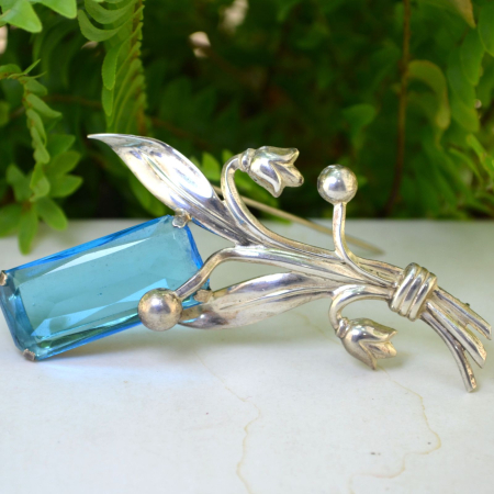 Brosa argint Mid-Century, Bohemian Bleu Crystal [3]