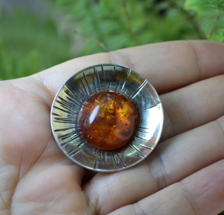 Brosa argint Mid-Century cu chihlimbar [2]