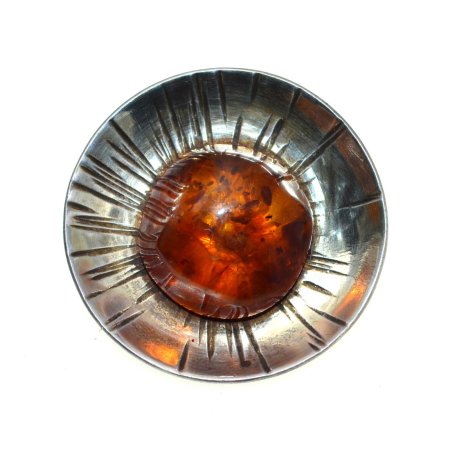 Brose argint - Brosa argint Mid-Century cu chihlimbar