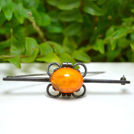 Brosa argint Mid century decorata Lucite like Amber design modernist scandinav [3]
