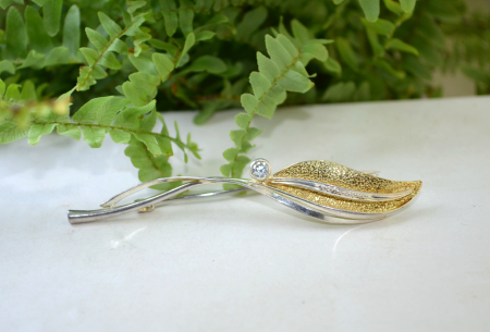 Brosa din argint Mid-Century, model Leaf, semnata [4]