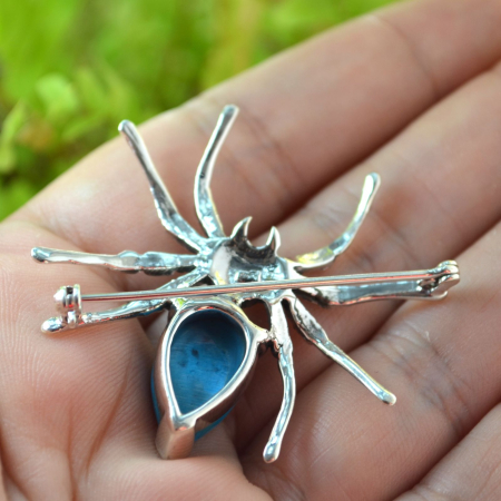 Brosa argint, model Spider, turcoaz si marcasite [2]