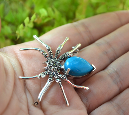 Brosa argint, model Spider, turcoaz si marcasite [1]