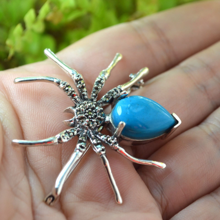 Brosa argint, model Spider, turcoaz si marcasite [1]