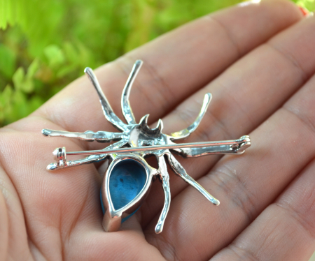 Brosa argint, model Spider, turcoaz si marcasite [2]