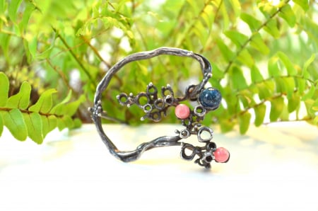 Brosa argint modernista cuart roz lapis lazuli design brutalist [3]