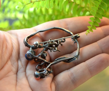 Brosa argint modernista cuart roz lapis lazuli design brutalist [2]