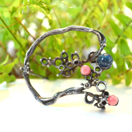 Brosa argint modernista cuart roz lapis lazuli design brutalist [3]